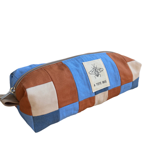 XL Beauty bag/pencil case - Baby blue/Rust