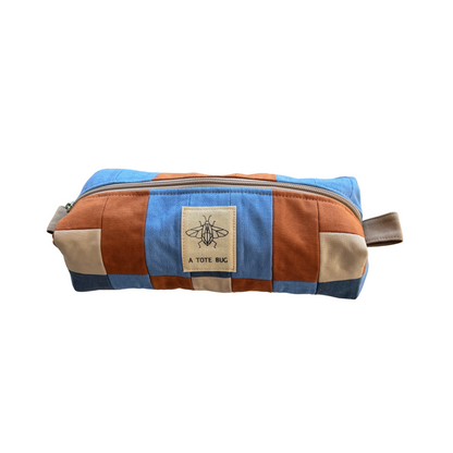 XL Beauty bag/pencil case - Baby blue/Rust