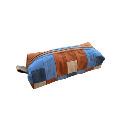 XL Beauty bag/pencil case - Baby blue/Rust