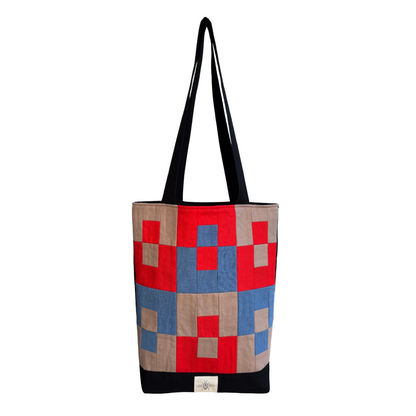 Classic Tote Bag - Beige/Red/Denim