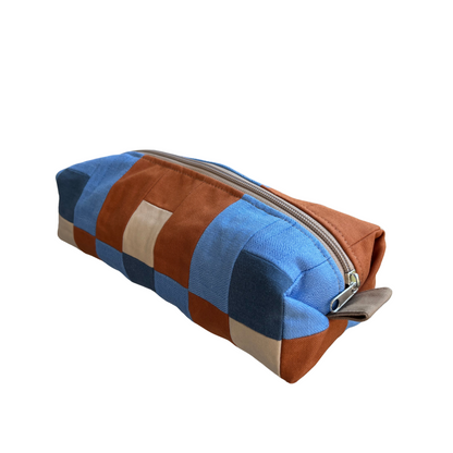 XL Beauty bag/pencil case - Baby blue/Rust