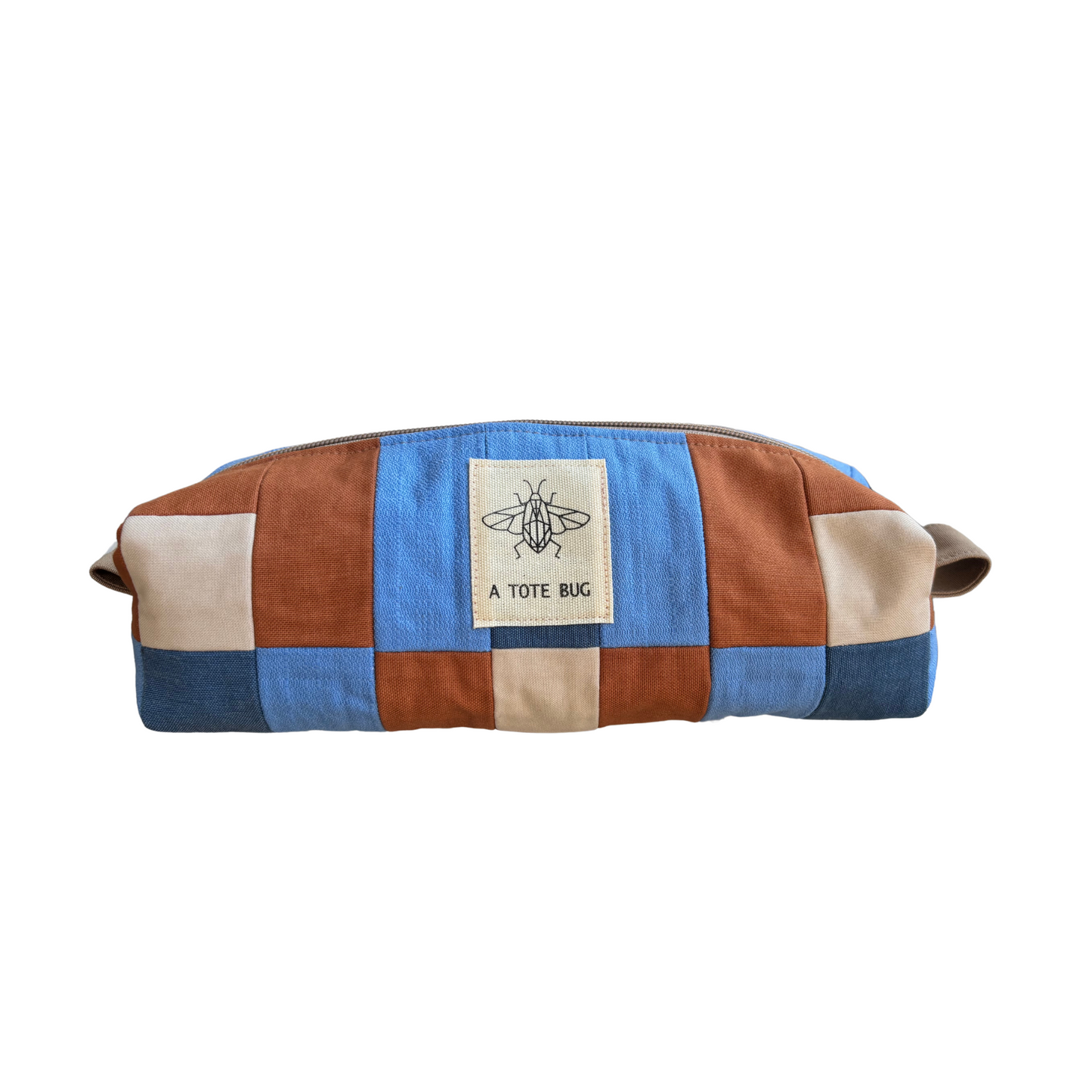 XL Beauty bag/pencil case - Baby blue/Rust