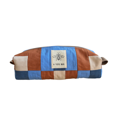 XL Beauty bag/pencil case - Baby blue/Rust