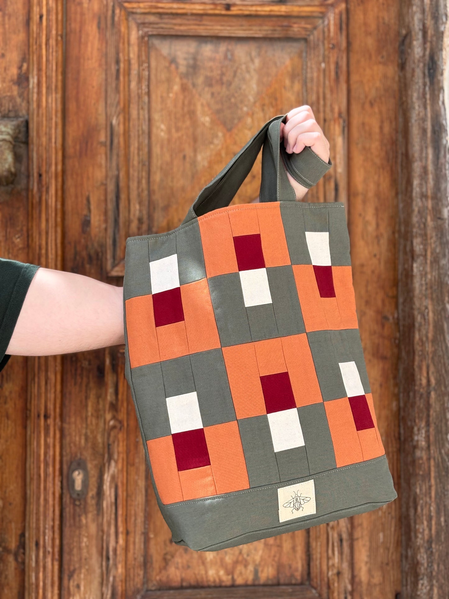 Classic Tote Bag - Khaki/Rust